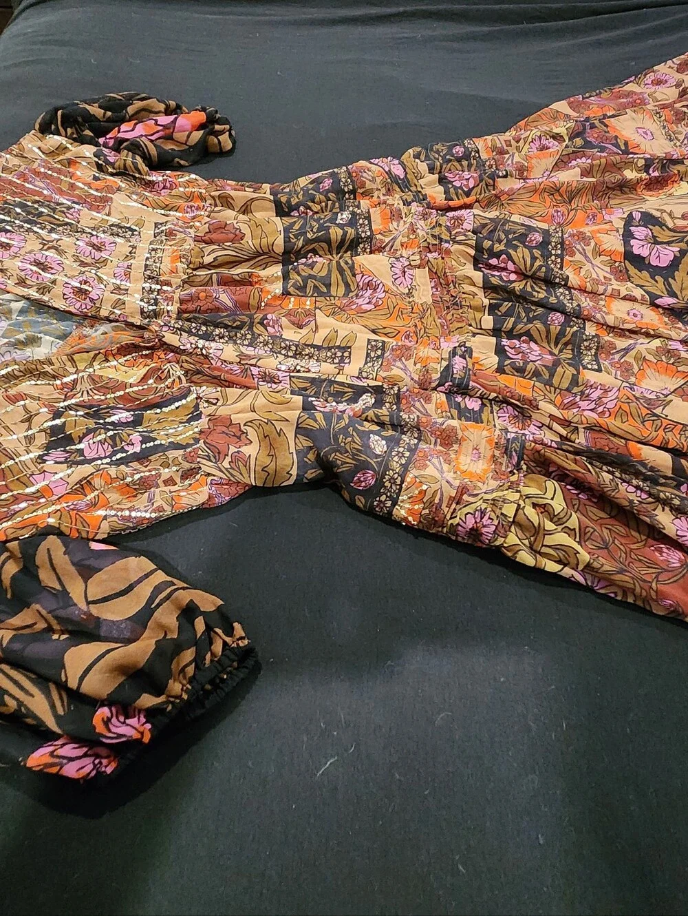 Free People Floral Maxi Dress in Brown, Pink, Black